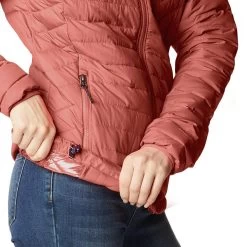 Columbia Women's Powder Lite™ Hooded Jacket Dark Coral 17 Columbia Women's Powder Lite™ Hooded Jacket Dark Coral -Sporty Life Shop 1699071 639 a5 presethigh res jpeg 300 dpi