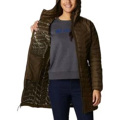 Columbia Women's Powder Lite™ Mid Down Jacket Olive Green -Sporty Life Shop 1748311 319 a3 presethigh res jpeg 300 dpi