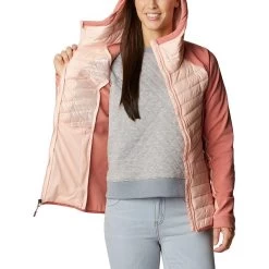 Columbia Women's Powder Lite™ Hybrid Hooded Jacket Peach Blossom / Dark Coral -Sporty Life Shop 2007761 890 a3 presethigh res jpeg 300 dpi