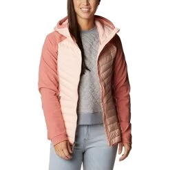 Columbia Women's Powder Lite™ Hybrid Hooded Jacket Peach Blossom / Dark Coral -Sporty Life Shop 2007761 890 a5 presethigh res jpeg 300 dpi