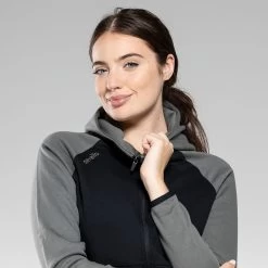 Women's Henry Fleece Full Zip Hoodie Black / Dark Grey -Sporty Life Shop 4t5a0508