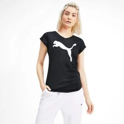 Puma Women's Heather Cat V Neck T-Shirt Black -Sporty Life Shop 517147 10 mod01