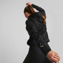 Puma Women's Power Fleece Training Hoodie Black / Metallic Gold -Sporty Life Shop 522184 51 mod02