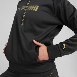 Puma Women's Power Fleece Training Hoodie Black / Metallic Gold -Sporty Life Shop 522184 51 mod03