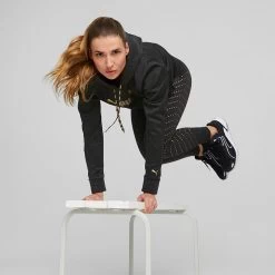 Puma Women's Power Fleece Training Hoodie Black / Metallic Gold -Sporty Life Shop 522184 51 mod04