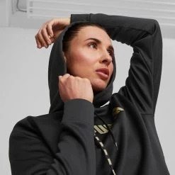 Puma Women's Power Fleece Training Hoodie Black / Metallic Gold -Sporty Life Shop 522184 51 mod05