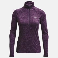 Under Armour Women's UA Tech™ Twist ½ Zip Tux Purple / Retro Purple / Metallic Silver -Sporty Life Shop ps1320128 541 hf