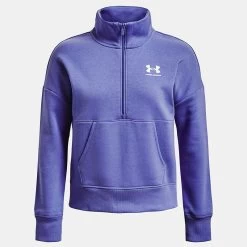 Under Armour Women's UA Rival Fleece Half Zip Baja Blue / White 10 Under Armour Women's UA Rival Fleece Half Zip Baja Blue / White -Sporty Life Shop ps1373030 495 hf