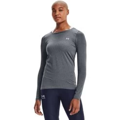 Under Armour Women's HeatGear® Armour Long Sleeve Top Pitch Grey Light Heather / Metallic Silver