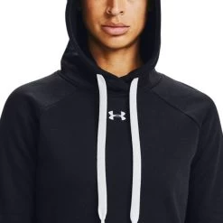 Under Armour Women's UA Rival Fleece HB Hoodie Black / White -Sporty Life Shop s7.v5 1356317 001 hood