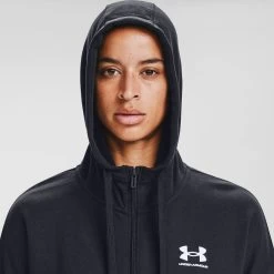 Under Armour Women's Rival Fleece Full Zip Hoodie Black -Sporty Life Shop s7.v5 1356400 001 hood 1