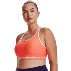 Under Armour Women's Armour Mid Crossback Sports Bra Electric Tangerine / White -Sporty Life Shop s7.v5 1361034 825 fc xl