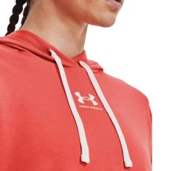 Under Armour Women's Rival Terry Hoodie Vermillion / White 11 Under Armour Women's Rival Terry Hoodie Vermillion / White -Sporty Life Shop s7.v5 1369855 872 collar