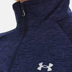 Under Armour Women's Tech™ Half Zip Twist Midnight Navy / Cadet / Metallic Silver -Sporty Life Shop v5 1320128 410 collar