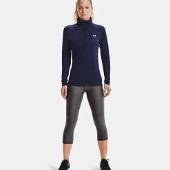 Under Armour Women's Tech™ Half Zip Twist Midnight Navy / Cadet / Metallic Silver -Sporty Life Shop v5 1320128 410 fsf