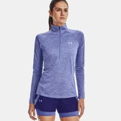 Under Armour Women's Tech™ Half Zip Twist Chestnut Baja Blue / White / Metallic Silver