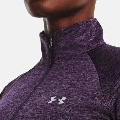 Under Armour Women's UA Tech™ Twist ½ Zip Tux Purple / Retro Purple / Metallic Silver -Sporty Life Shop v5 1320128 541 collar