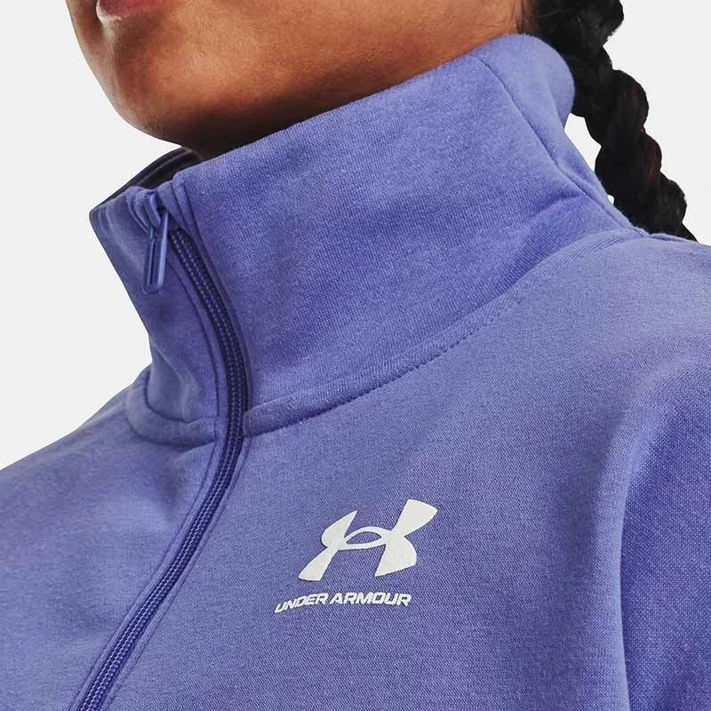 Under Armour Women's UA Rival Fleece Half Zip Baja Blue / White 7 Under Armour Women's UA Rival Fleece Half Zip Baja Blue / White - Image 5